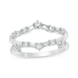1/2 CT. T.W. Baguette and Round Diamond Alternating Chevron Solitaire Enhancer in 10K White Gold