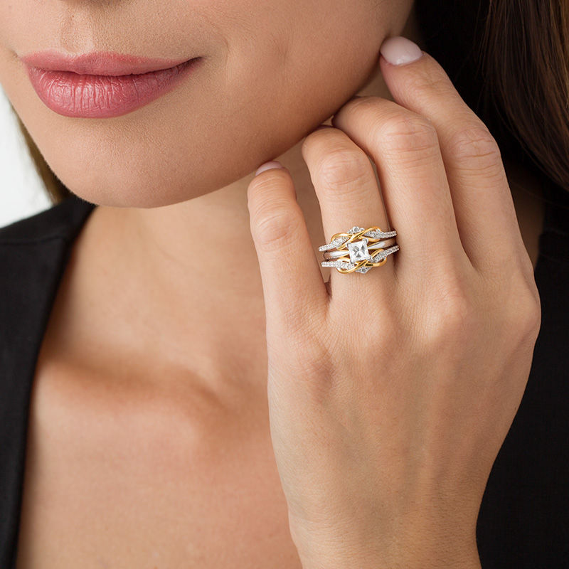 Main Image 3 of 3/8 CT. T.W. Diamond Infinity Chevron Solitaire Enhancer in 10K Two-Tone Gold