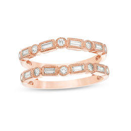 1/2 CT. T.W. Baguette and Round Diamond Alternating Art Deco Vintage-Style Solitaire Enhancer in 10K Rose Gold