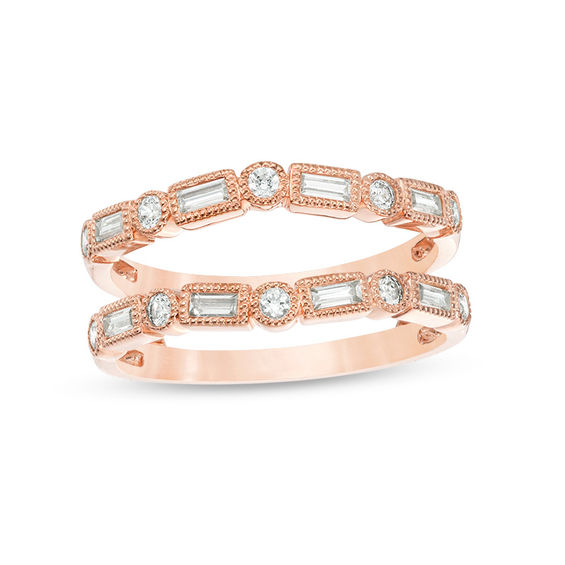 1/2 CT. T.w. Baguette and Round Diamond Alternating Art Deco Vintage-Style Solitaire Enhancer in 10K Rose Gold
