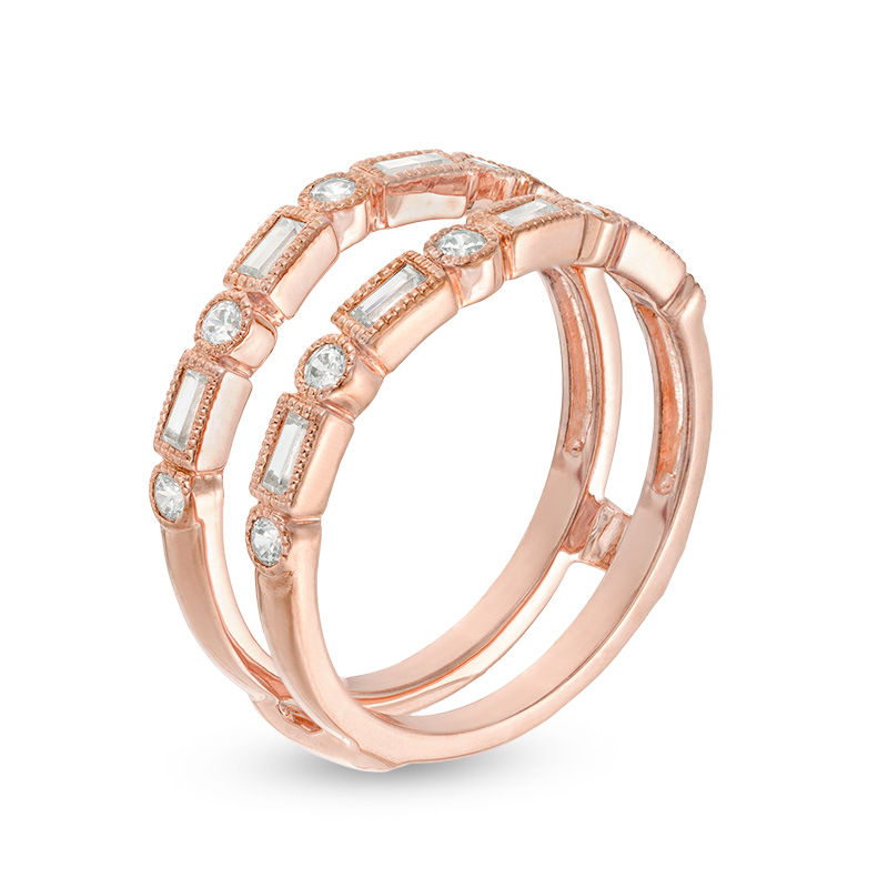 1/2 CT. T.W. Baguette and Round Diamond Alternating Art Deco Vintage-Style Solitaire Enhancer in 10K Rose Gold