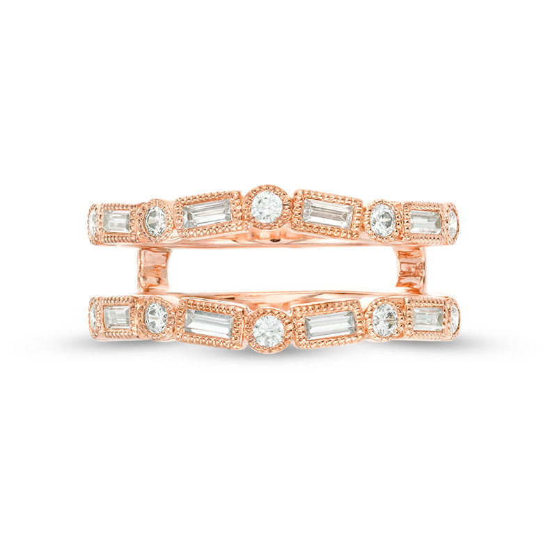 1/2 CT. T.W. Baguette and Round Diamond Alternating Art Deco Vintage-Style Solitaire Enhancer in 10K Rose Gold