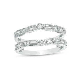 1/2 CT. T.W. Baguette and Round Diamond Alternating Art Deco Vintage-Style Solitaire Enhancer in 10K White Gold