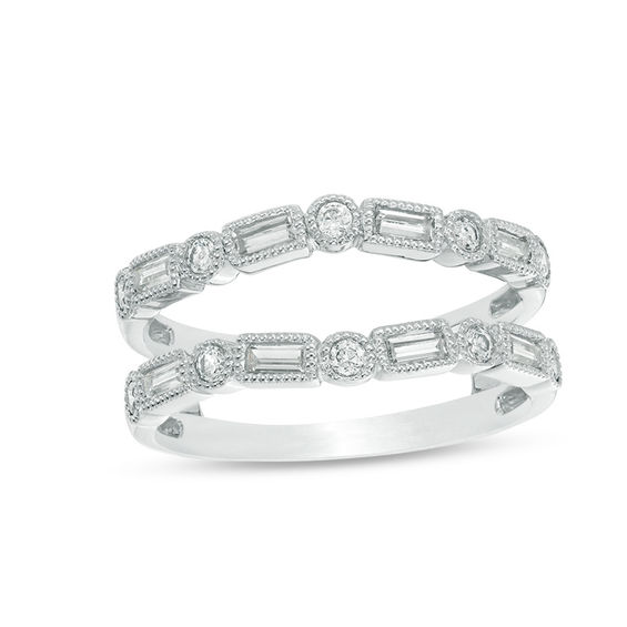 1/2 CT. T.w. Baguette and Round Diamond Alternating Art Deco Vintage-Style Solitaire Enhancer in 10K White Gold