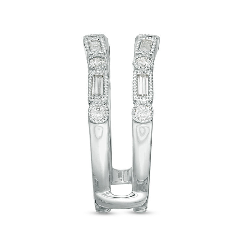 1/2 CT. T.W. Baguette and Round Diamond Alternating Art Deco Vintage-Style Solitaire Enhancer in 10K White Gold