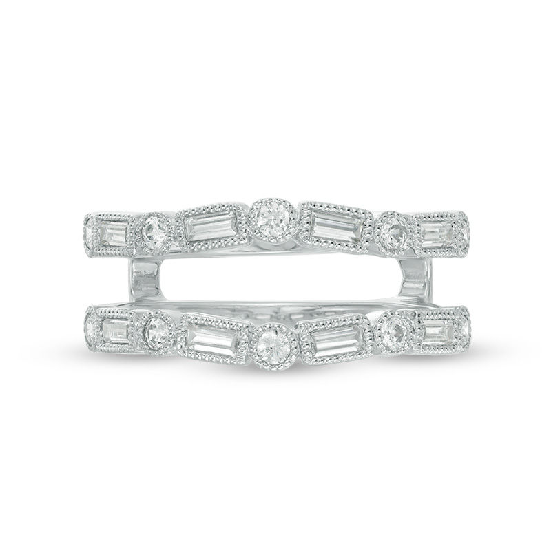 1/2 CT. T.W. Baguette and Round Diamond Alternating Art Deco Vintage-Style Solitaire Enhancer in 10K White Gold