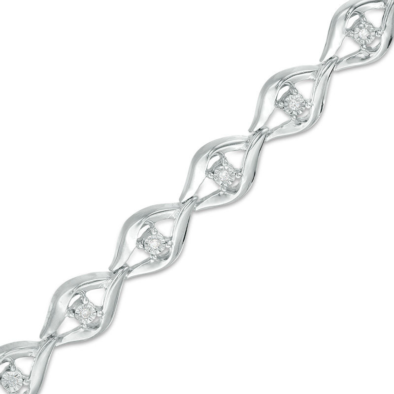 Main Image 1 of 1/10 CT. T.W. Diamond Open Flame Link Bracelet in Sterling Silver - 7.25"