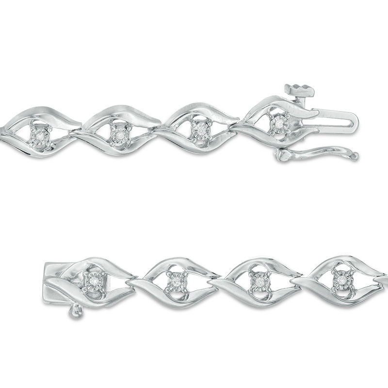Main Image 3 of 1/10 CT. T.W. Diamond Open Flame Link Bracelet in Sterling Silver - 7.25"