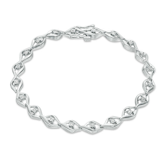 1/10 CT. T.w. Diamond Open Flame Link Bracelet in Sterling Silver - 7.25"