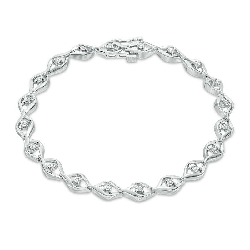 Main Image 4 of 1/10 CT. T.W. Diamond Open Flame Link Bracelet in Sterling Silver - 7.25"