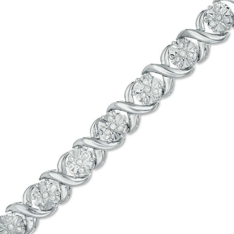1/2 CT. T.W. Multi-Diamond "XO" Bracelet in Sterling Silver - 7.25"