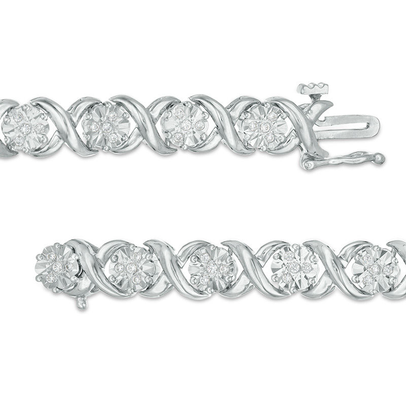 1/2 CT. T.W. Multi-Diamond "XO" Bracelet in Sterling Silver - 7.25"