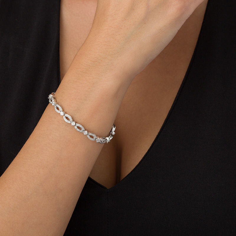 Main Image 2 of 1/5 CT. T.W. Diamond Open Marquise Link Bracelet in Sterling Silver - 7.25"