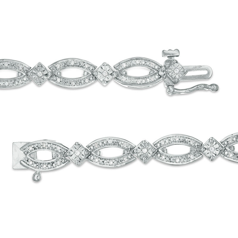 Main Image 3 of 1/5 CT. T.W. Diamond Open Marquise Link Bracelet in Sterling Silver - 7.25"
