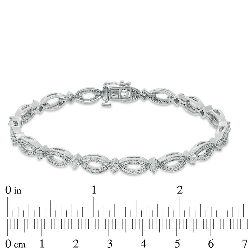 Main Image 4 of 1/5 CT. T.W. Diamond Open Marquise Link Bracelet in Sterling Silver - 7.25"