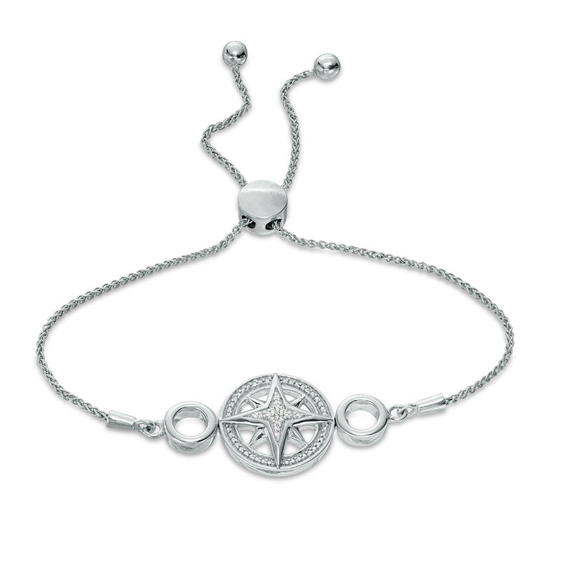 1/20 CT. T.W. Diamond Compass Bolo Bracelet in Sterling Silver - 9.5"