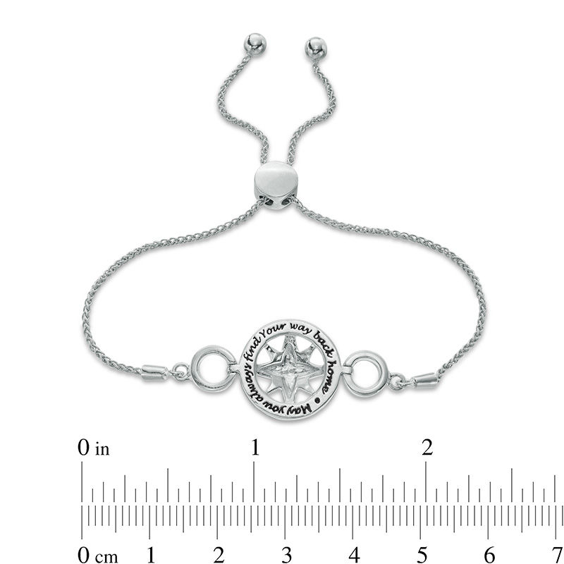 Main Image 3 of 1/20 CT. T.W. Diamond Compass Bolo Bracelet in Sterling Silver - 9.5"