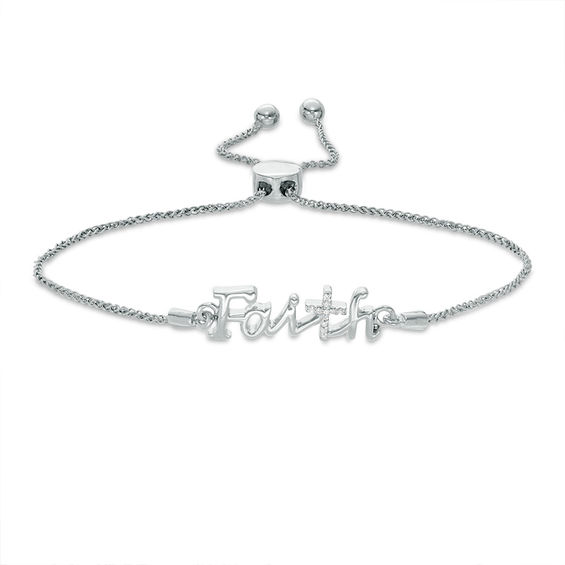 Diamond Accent "Faith" Bolo Bracelet in Sterling Silver - 9.5"
