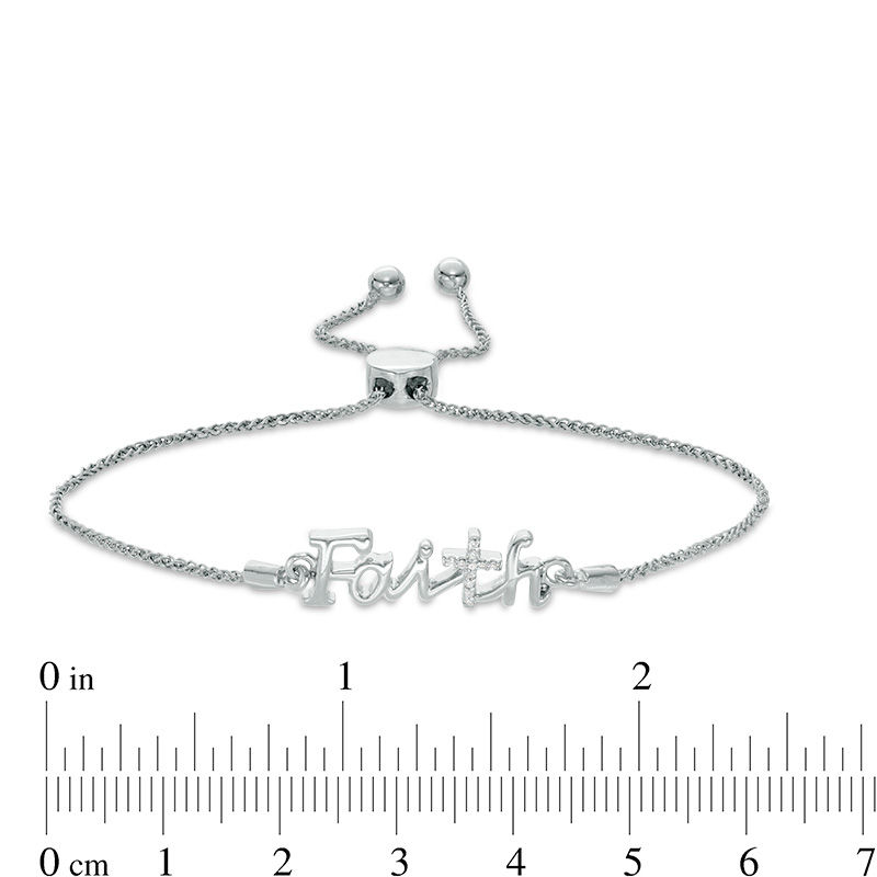 Main Image 3 of Diamond Accent "Faith" Bolo Bracelet in Sterling Silver - 9.5"