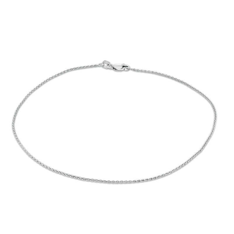 Wheat Chain Anklet in 14K White Gold - 10"