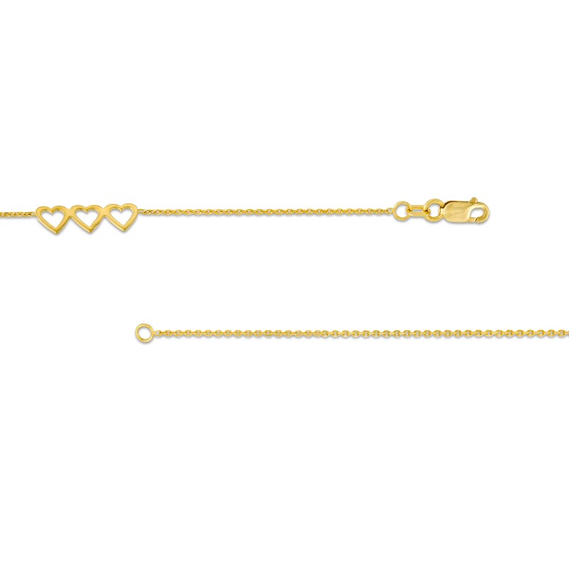 Triple Heart Station Anklet in 14K Gold - 10"