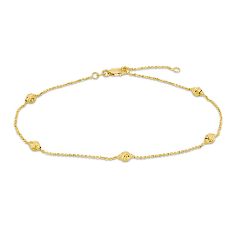 Main Image 1 of Diamond-Cut Bead Station Anklet in 14K Gold - 10&quot;