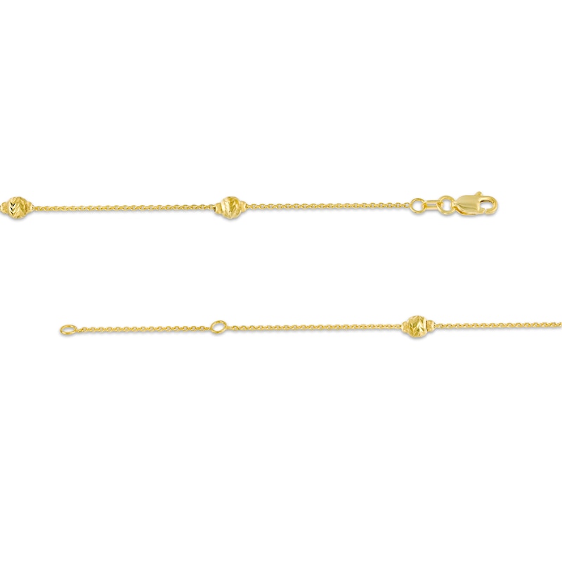 Diamond-Cut Bead Station Anklet in 14K Gold - 10"