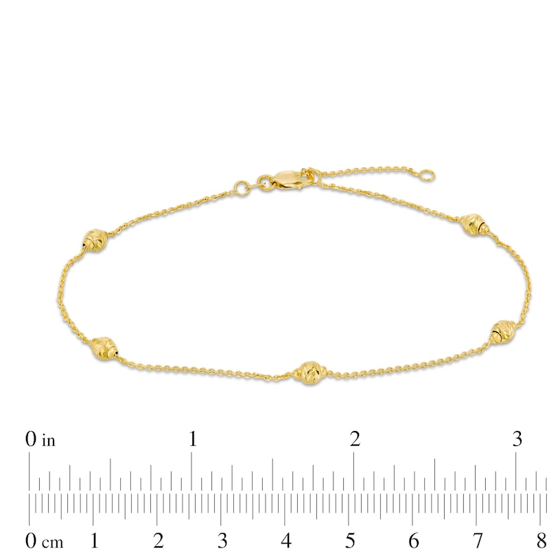 Diamond-Cut Bead Station Anklet in 14K Gold - 10"