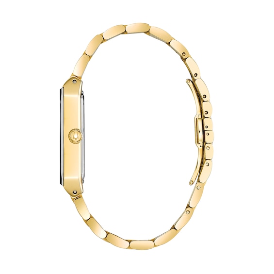 Men's Bulova Modern Diamond Accent Gold-Tone Watch with Rectangular Black Dial (Model: 97D118)