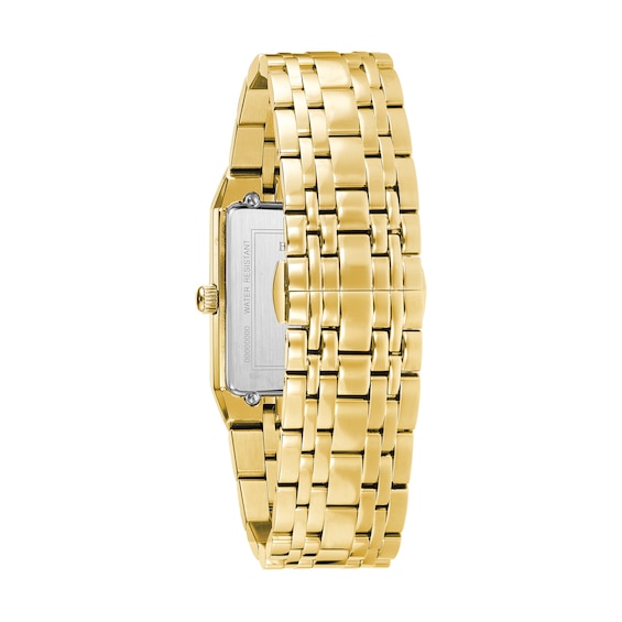Men's Bulova Modern Diamond Accent Gold-Tone Watch with Rectangular Black Dial (Model: 97D118)