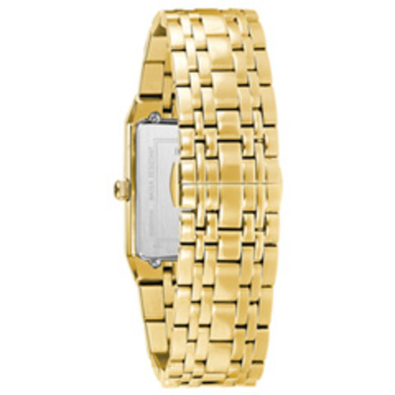 Men's Bulova Modern Diamond Accent Gold-Tone Watch with Rectangular Black Dial (Model: 97D118)
