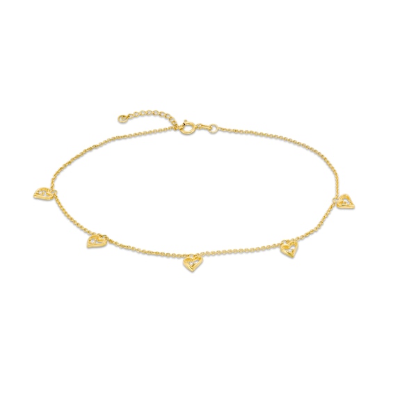 Heart Station Anklet in 14K Gold - 10"