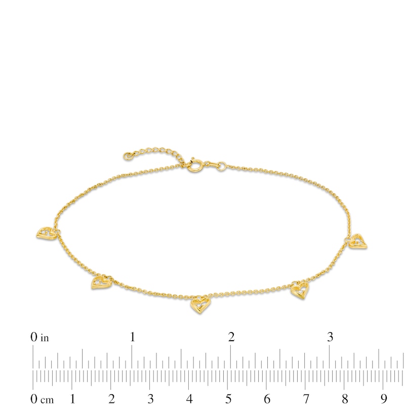 Heart Station Anklet in 14K Gold - 10"