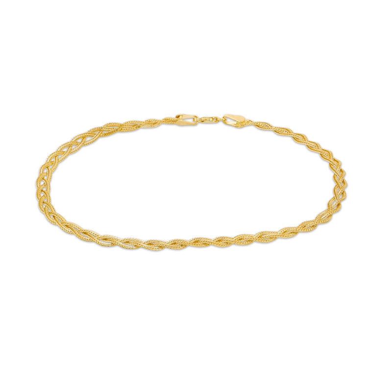 Braided Foxtail Anklet in 14K Gold - 10"