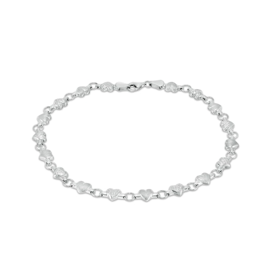 Diamond-Cut Heart Stampato Anklet in 14K White Gold - 10"