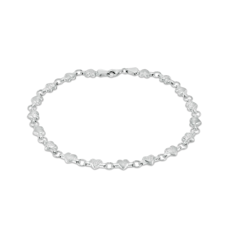 Main Image 1 of Diamond-Cut Heart Stampato Anklet in 14K White Gold - 10"