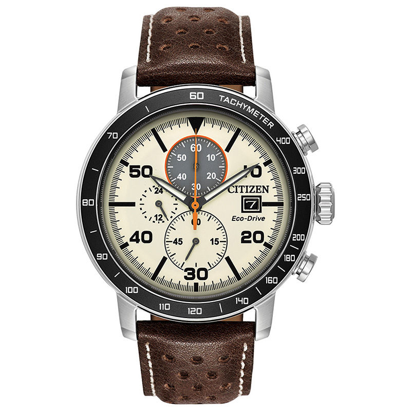 Main Image 1 of Men's Citizen Eco-Drive® Brycen Chronograph Strap Watch with Ivory Dial (Model: CA0649-06X)