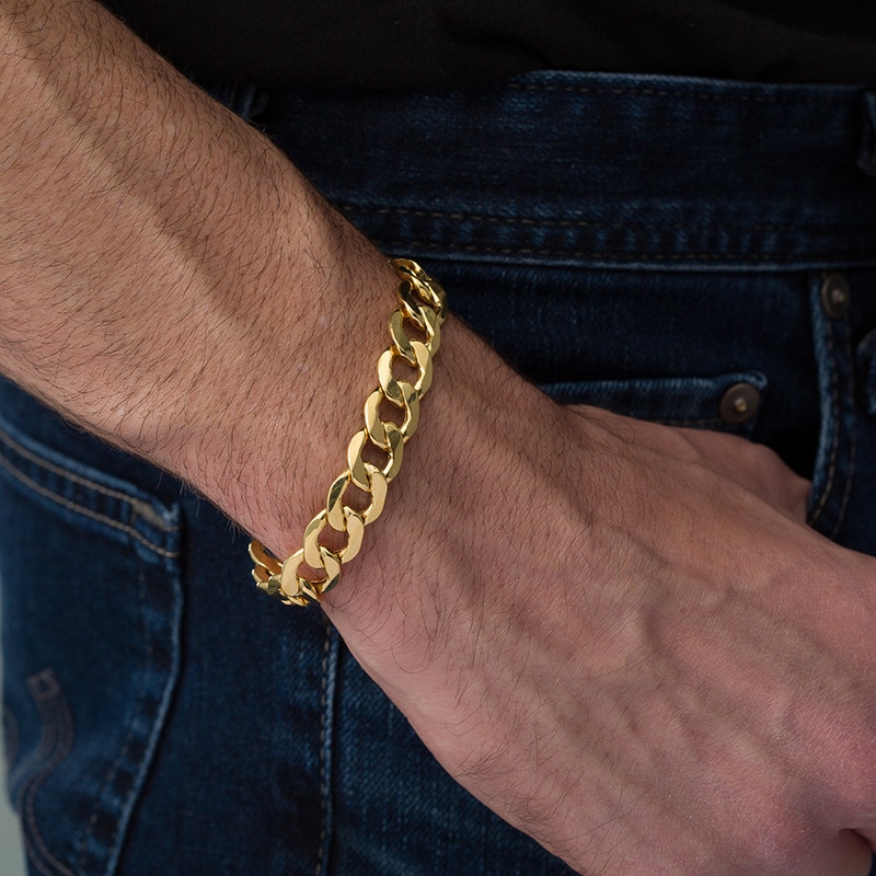 Main Image 2 of 11.3mm Curb Chain Bracelet in 10K Gold - 9"