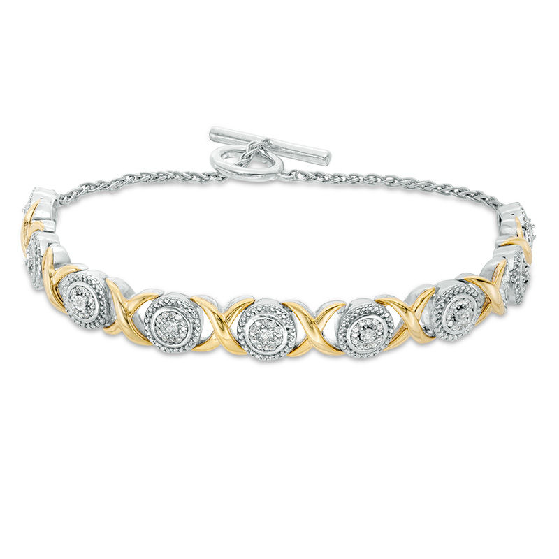 Main Image 1 of 1/4 CT. T.W. Composite Diamond "XO" Bracelet in Sterling Silver and 10K Gold - 7.25"