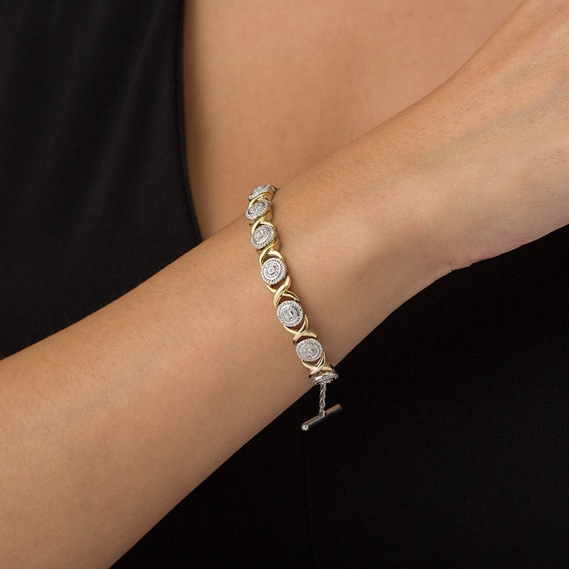 Main Image 2 of 1/4 CT. T.W. Composite Diamond "XO" Bracelet in Sterling Silver and 10K Gold - 7.25"