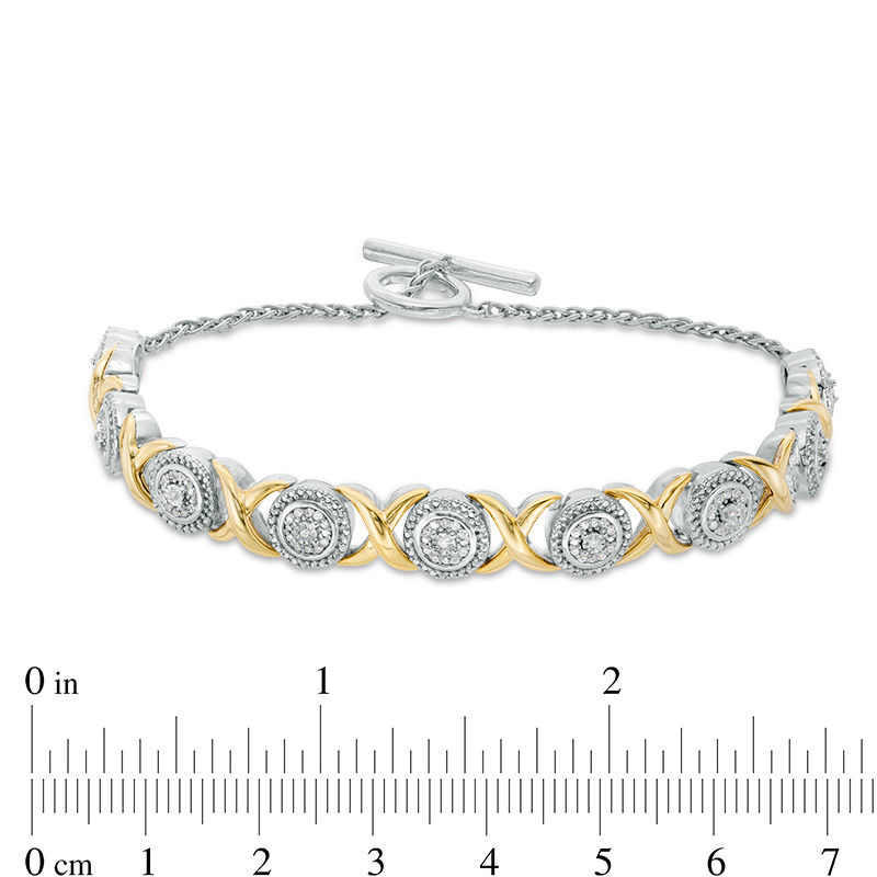 Main Image 3 of 1/4 CT. T.W. Composite Diamond "XO" Bracelet in Sterling Silver and 10K Gold - 7.25"
