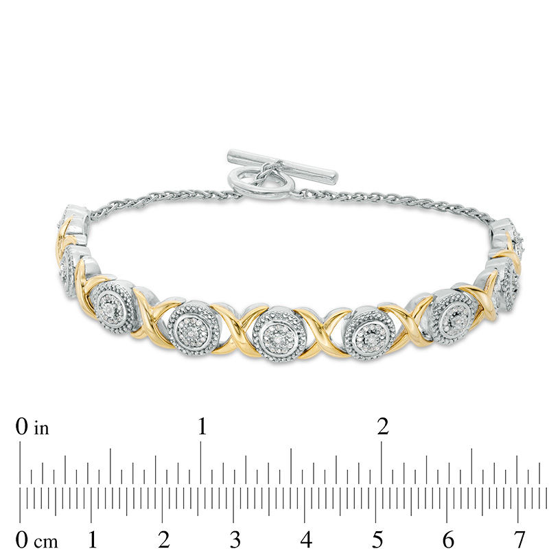 1/4 CT. T.W. Composite Diamond "XO" Bracelet in Sterling Silver and 10K Gold - 7.25"