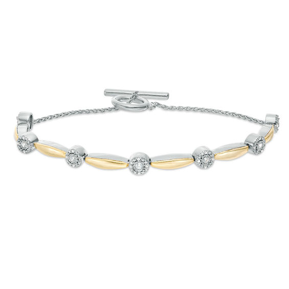 1/4 CT. T.w. Composite Diamond Station Bracelet in Sterling Silver and 10K Gold - 7.25"