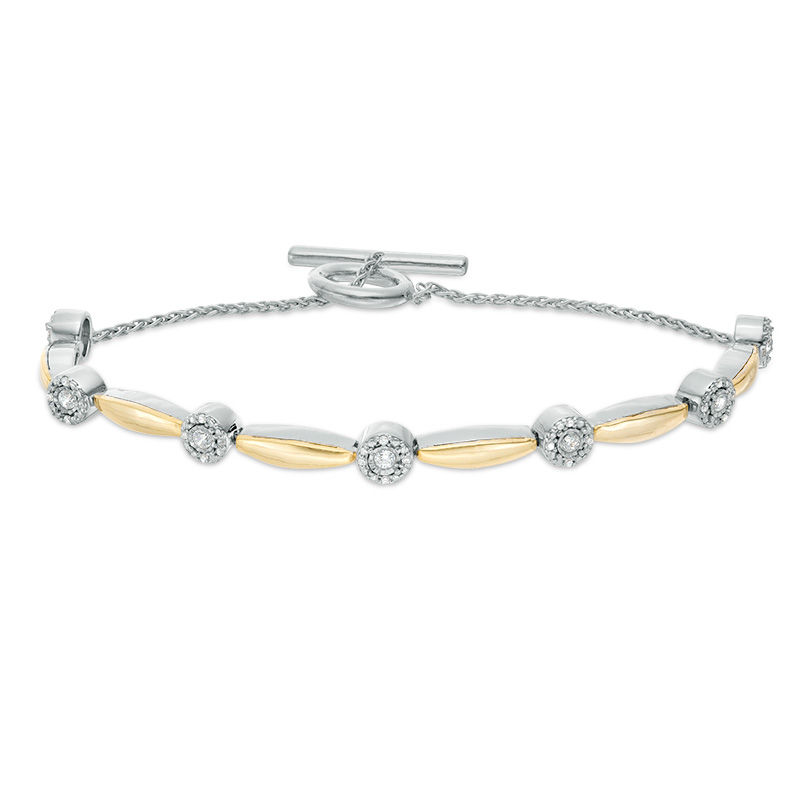 Main Image 1 of 1/4 CT. T.W. Composite Diamond Station Bracelet in Sterling Silver and 10K Gold - 7.25"