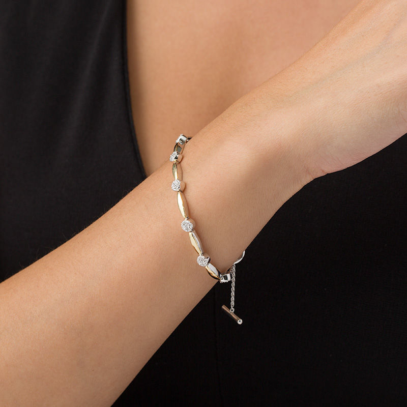 Main Image 2 of 1/4 CT. T.W. Composite Diamond Station Bracelet in Sterling Silver and 10K Gold - 7.25"