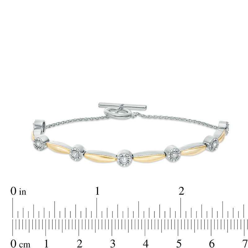 Main Image 3 of 1/4 CT. T.W. Composite Diamond Station Bracelet in Sterling Silver and 10K Gold - 7.25"