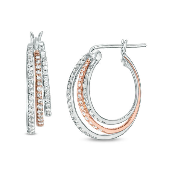 1/2 CT. T.w. Diamond Layered Hoop Earrings in Sterling Silver and 10K Rose Gold