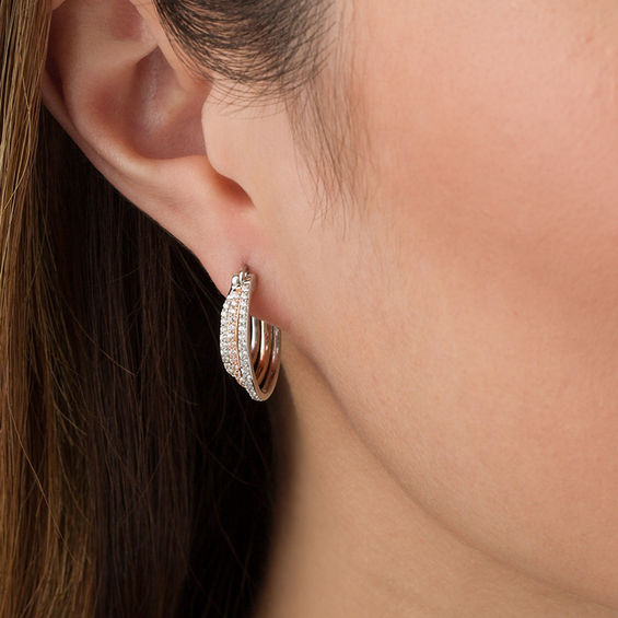 1/2 CT. T.w. Diamond Layered Hoop Earrings in Sterling Silver and 10K Rose Gold