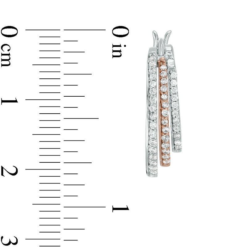 Main Image 3 of 1/2 CT. T.W. Diamond Layered Hoop Earrings in Sterling Silver and 10K Rose Gold