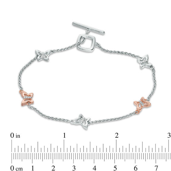 1/20 CT. T.w. Diamond Open Butterfly Station Bracelet in Sterling Silver and 10K Rose Gold